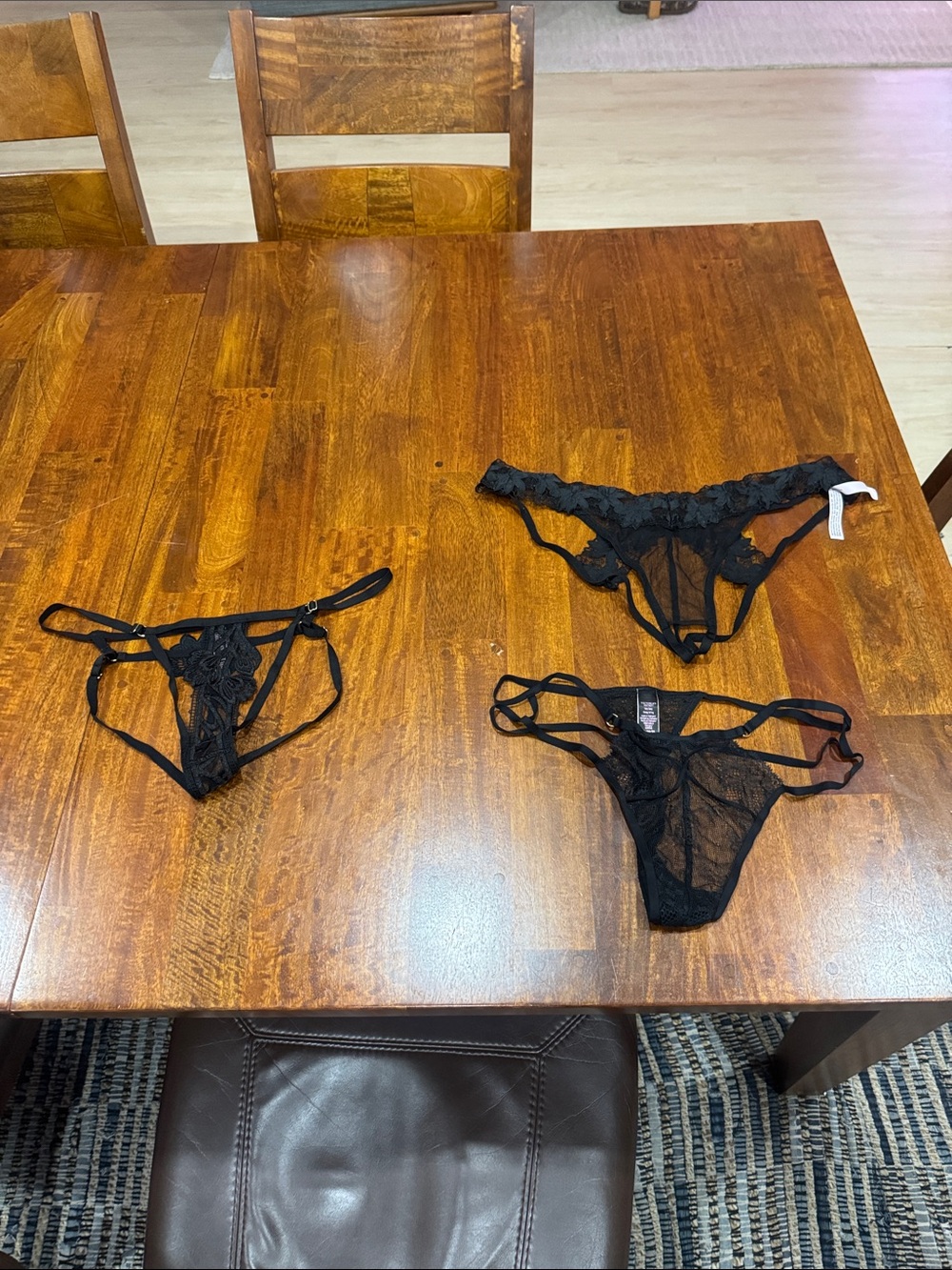 NWOT Victorias Secret Black Lace & Mesh Thong Trio